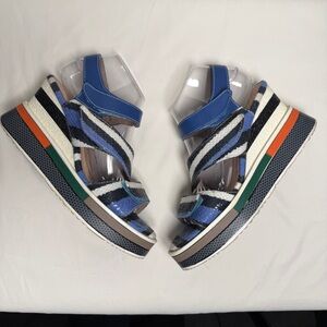 Spring Step L’Artiste Omokokoa Platform Sandal Blue Stripe Leather Size 39 / 8.5